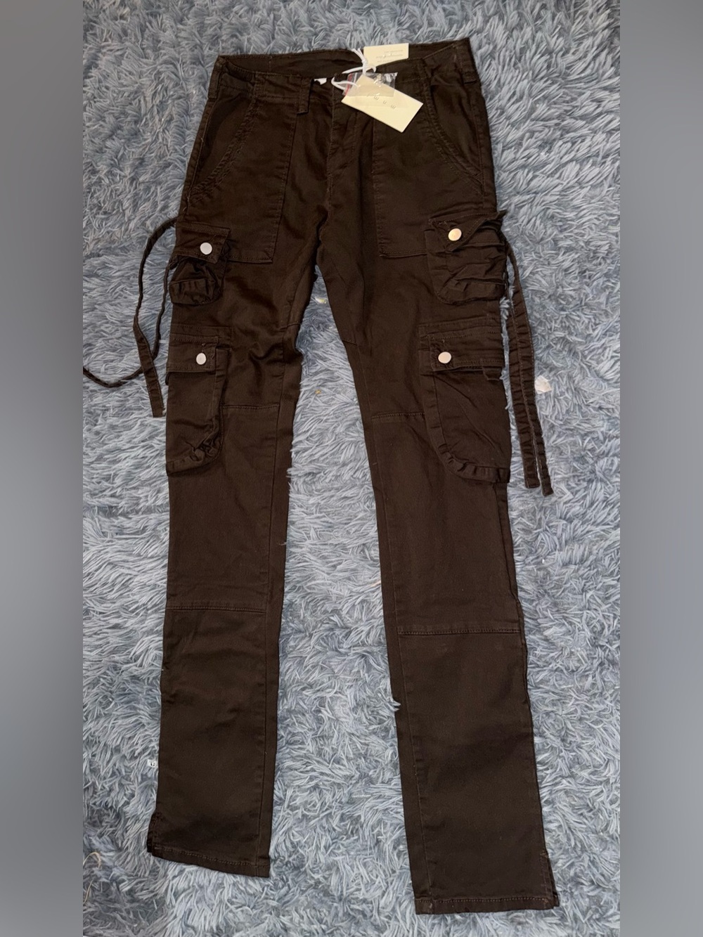 NWT MNML Men’s Size 29 Brown Cargo Pants Multi Pocket Strap Utility Streetwear